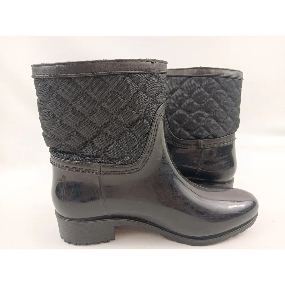 Tommy Hilfiger Francie Black Quilted Rain Boots Ankle‎ Booties Size 6M